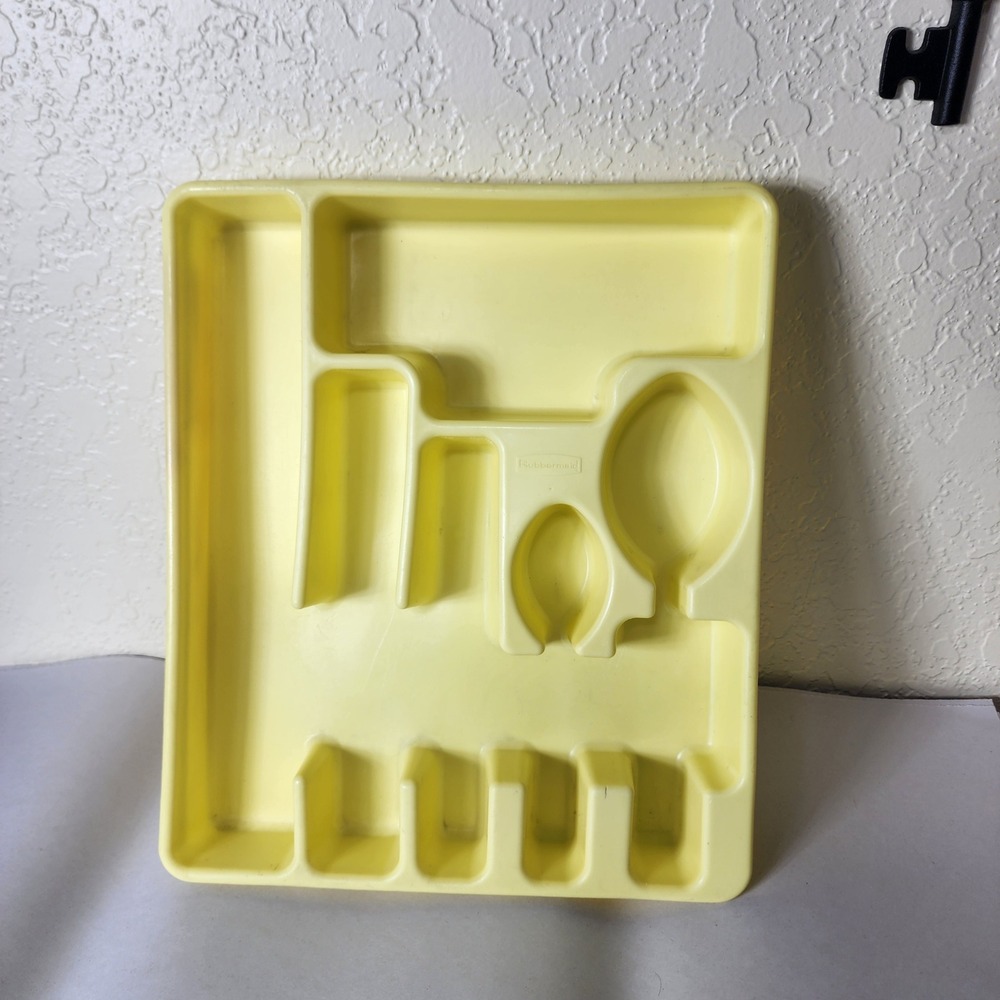 Vintage Rubbermaid Yellow Silverware Drawer Organizer Plastic Cutlery Tray 5Slot